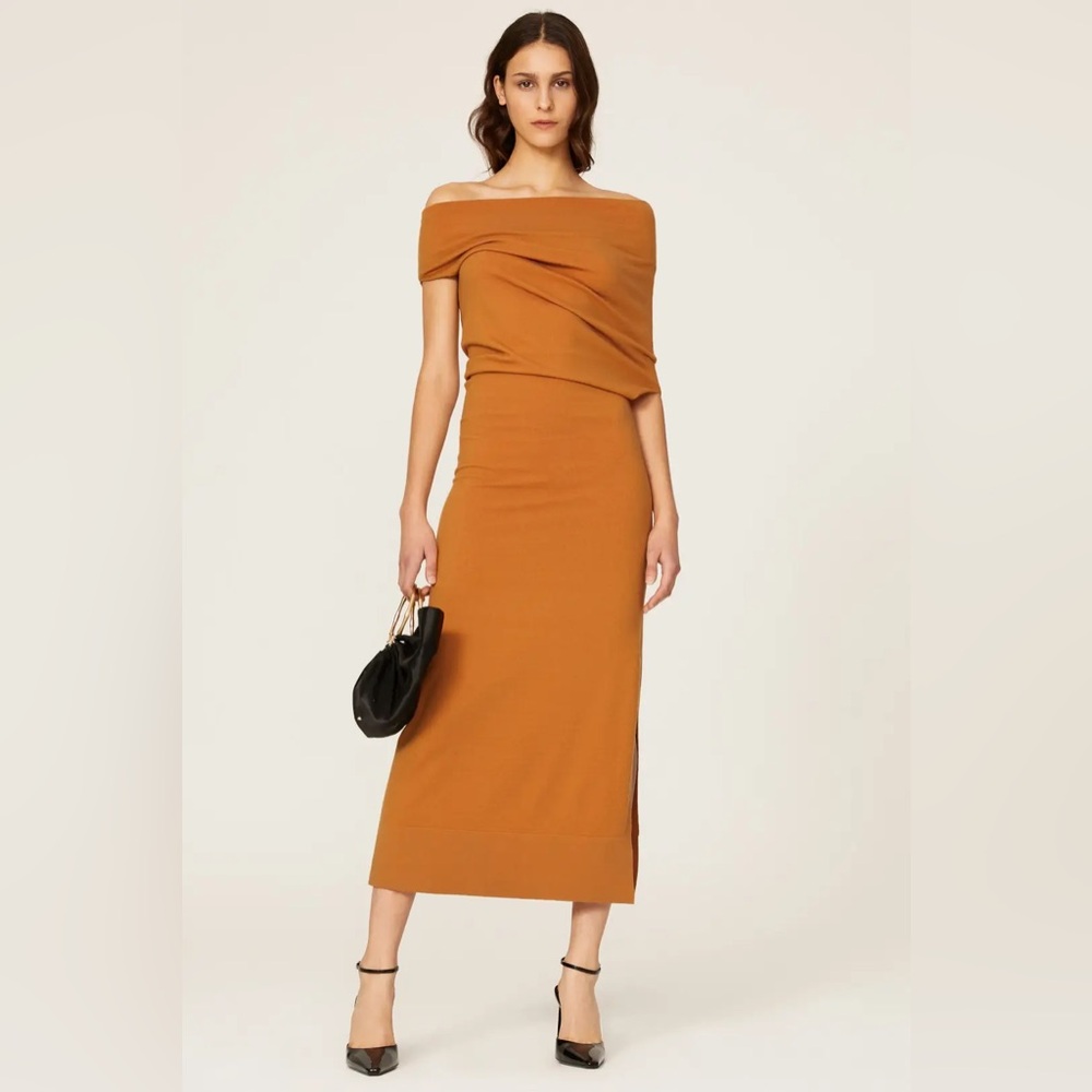 Altuzarra Kim Wool Knit Asymmetric Midi Dress Off Shoulder Fall Minimalist SMALL